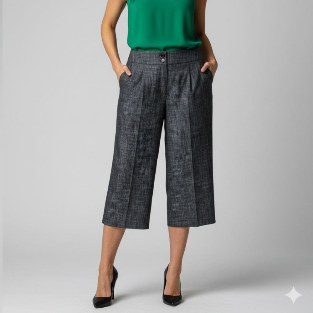 Sandro Woman Charcoal Grey Denim Chambray Capri Pants Size 16W